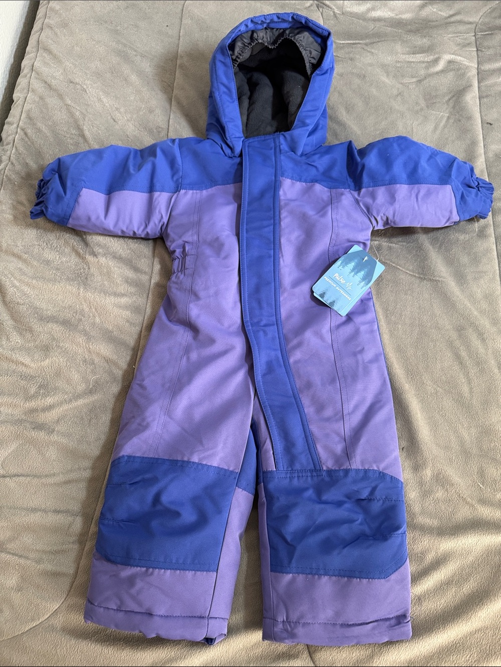 NWT Pulse kids unisex Purple and Royal Blue Kids Hooded Winter Snowsuit Sz 12 M